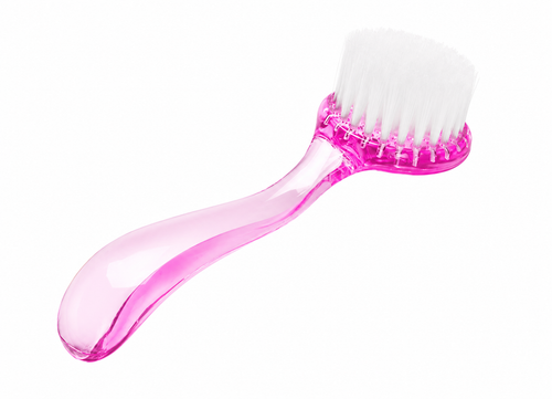 Cepillo para manicura rosa con mango y cerdas blancas