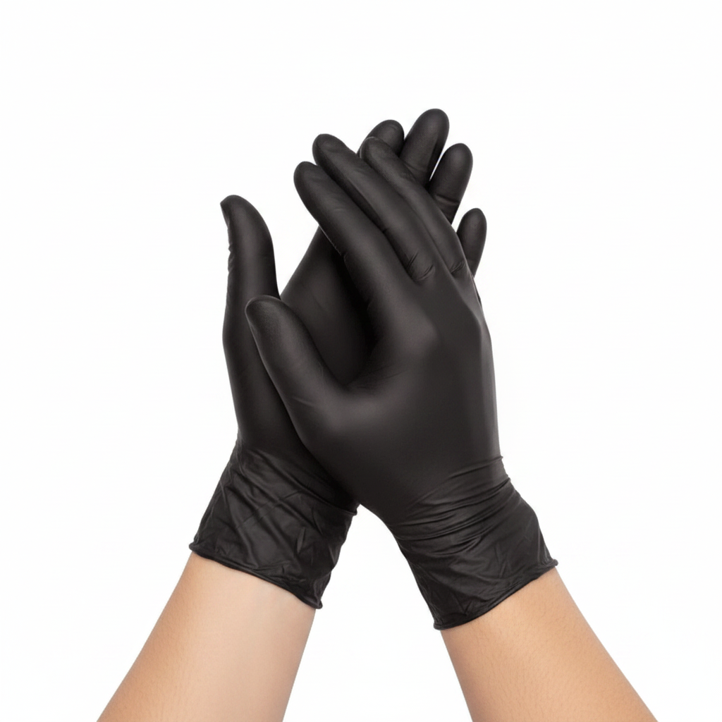 Par de guantes descartables negros de nitrilo talle M